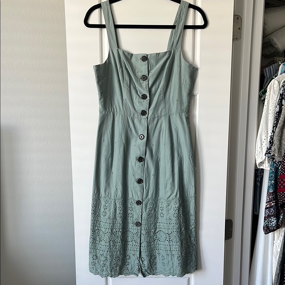 GAP Green Sleeveless Square Neck Midi Dress